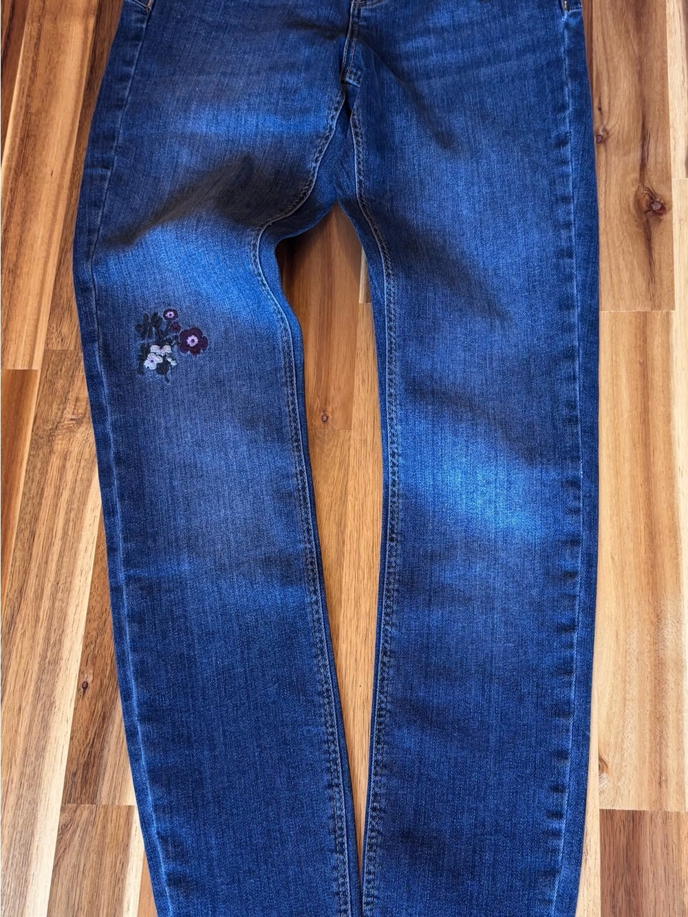 Desigual Blue Skinny Jeans with Small Floral Embroidery